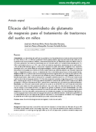 Eficacia Del Bromhidrato De Glutamato De Magnesio Para El Tratamiento De Trastornos Del Sueo En Nios