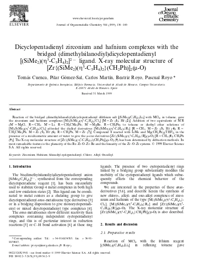 Pdf Superior Dicyclopentadienyl Zirconium And Hafnium Complexes With The Bridged Dimethylsilanodiyl Dicyclopentadienyl Sime2 H5 C5h4 2 2 Ligand X Ray Molecular Structure Of Zr Sime2 H5 C5h4 2 Ch2ph 2 M O 1library Co