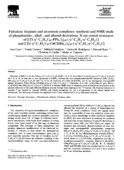 Fulvalene Titanium And Zirconium Complexes Synthesis And Nmr Study Of Phosphanido Alkyl And Alkynyl Derivatives X Ray Crystal Structures Of Ti H5 C5 H 5 M Pph2 2 M H5 C5h4 H5 C5h4