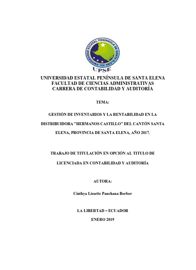 Gestión De Inventarios Y La Rentabilidad En La Distribuidora Hermanos Castillo Cantón Santa 8675