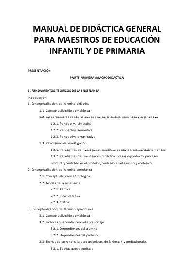 MANUAL DE DIDáCTICA GENERAL PARA MAESTROS DE EDUCACIÓN INFANTIL Y DE PRIMARIA 