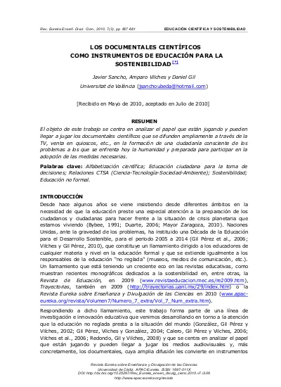 PDF superior Los documentales científicos como instrumentos educación para la sostenibilidad - 1Library.Co
