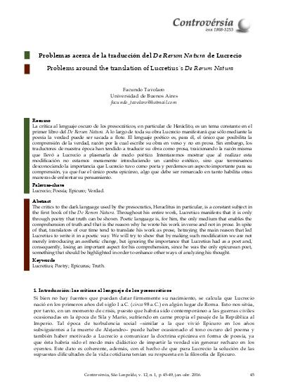 Top PDF Problemas acerca de la traducción del De Rerum Natura de Lucrecio -  