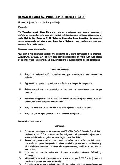 Top PDF Demanda Laboral Por Despido Injustificado 