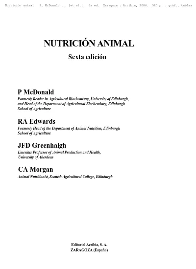 NUTRICIÓN ANIMAL. Sexta edición