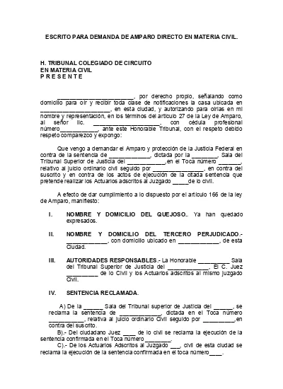 Top PDF Escrito Para Demanda de Amparo Directo en Materia Civil -  