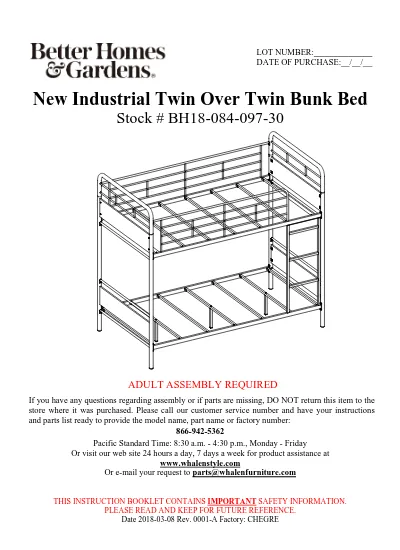 New Industrial Twin Over Bunk Bed, Whalen Furniture Loft Bed Instructions