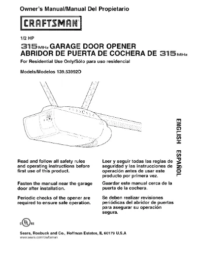 Garage Door Opener Owner S Manual