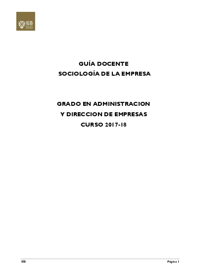 GuÍa Docente SociologÍa De La Empresa Grado En Administracion Y Direccion De Empresas Curso Ieb 5505