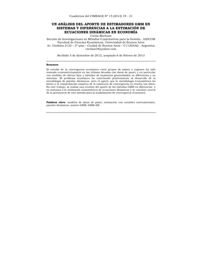 Intervenir Empresa novato Cuadernos del CIMBAGE ISSN: Facultad de Ciencias Económicas Argentina